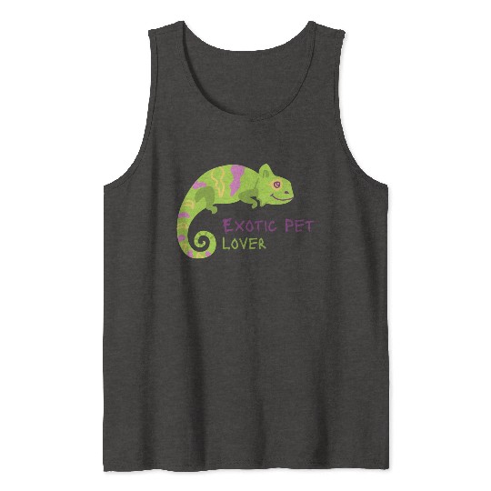 Green Chameleon Lizard Exotic Pet Lover Tank Tops