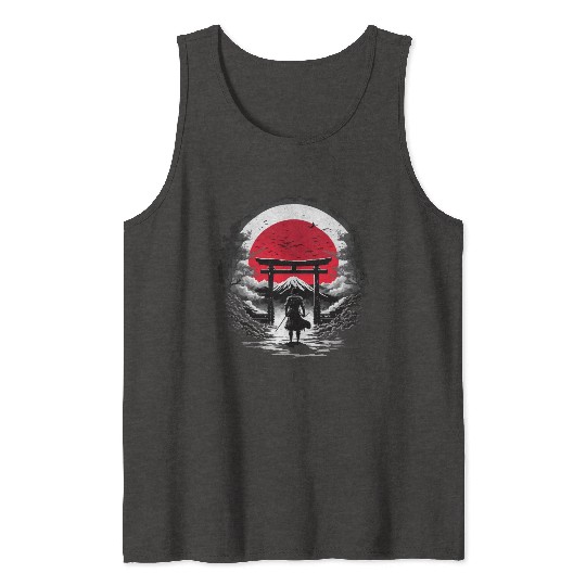 Moonlit Meadow Samurai Illustration Tank Tops