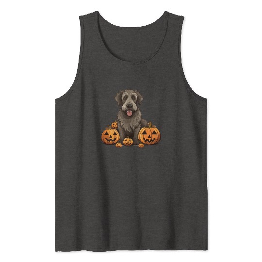 Irish Wolfhound Dog Pumpkin Lazy Halloween Party Tank Tops