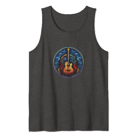 Stylish and Trendy Guitar - Artistic Stained Glass Tank Tops