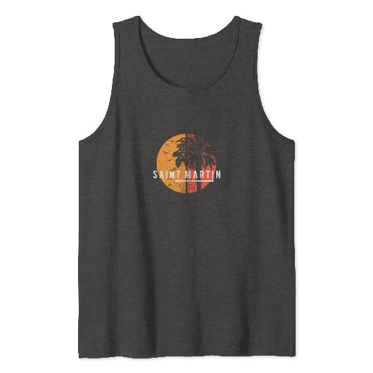 Artistic Saint Martin Cool Vacation Souvenir Palm Tank Tops