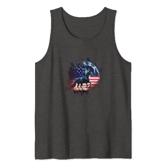 America horse under Moon with American Flag Tank Tops