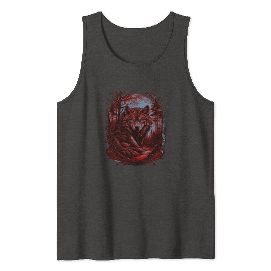 Sunset Grey Wolf Hunter for Men and Women Tank Tops