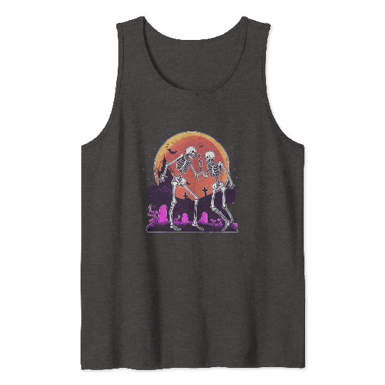 "Skeletal Dance-Off Under Neon Moon" Tank Tops