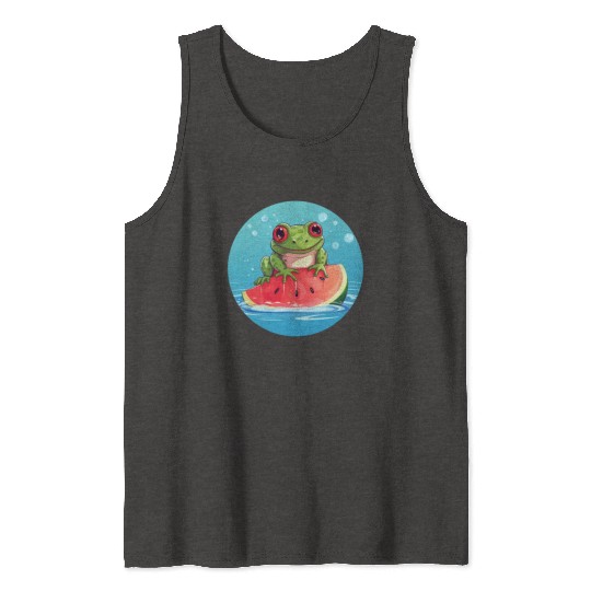 Frog on watermelon in the sea Tank Tops