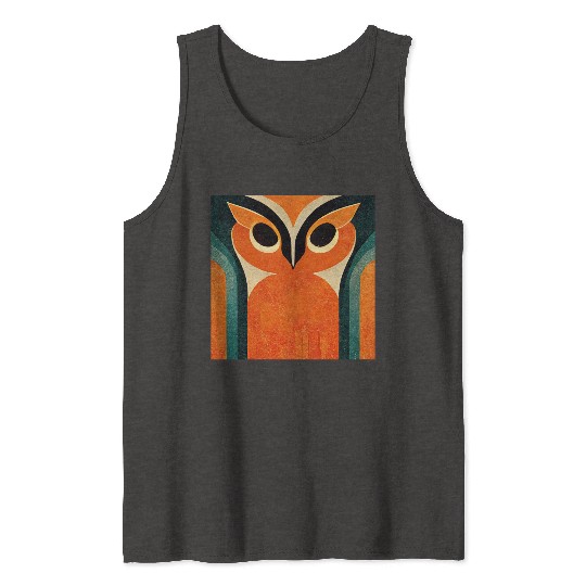 Mod Owl: Big Bold Orange Owl Tank Tops