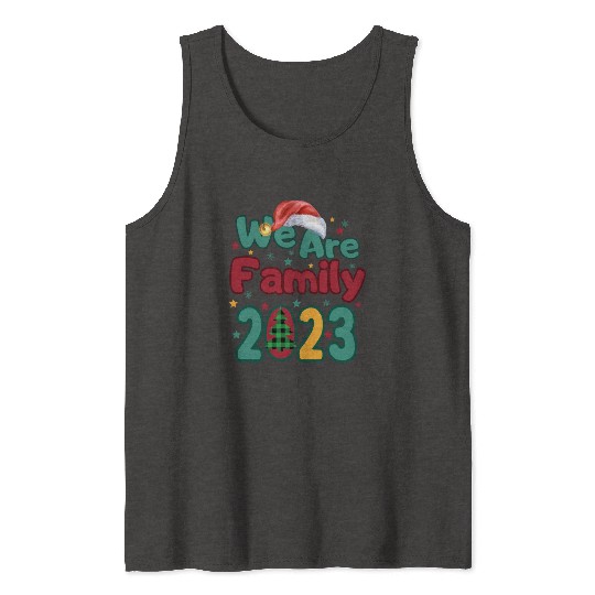 We Are Family Christmas Tree Santa Hat Pajama Tank Tops