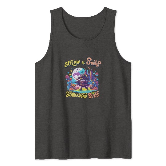 Straw & Smile The Scarecrow Funny Cute Halloween Tank Tops
