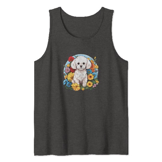 Bichon Frise Floral Flower Cute Colorful Puppy Dog Tank Tops