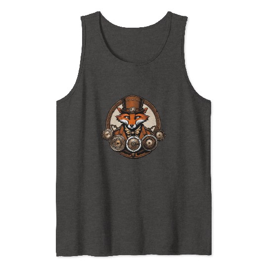 Steampunk Fox / Animal / Bronze / Old School Tank Tops