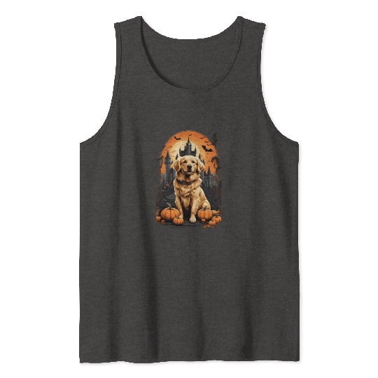 Pumpkin Paws and Bat Tails: A Spooky Golden Retrie Tank Tops