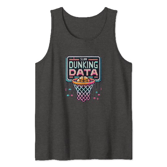 Slam Dunking Data - Retro 8-bit Basketball Hoop Tank Tops