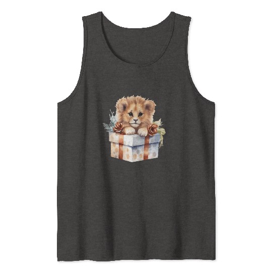 African Lion inside a Christmas gift box Tank Tops