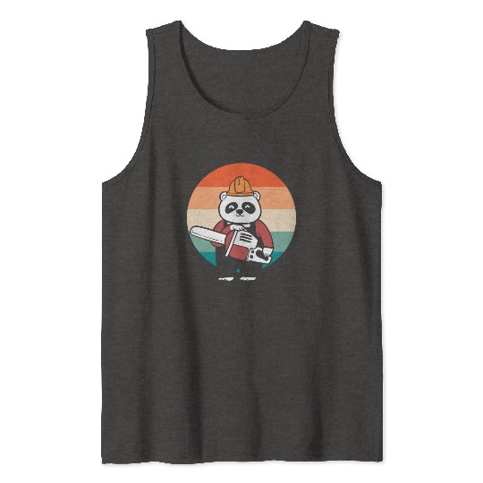 Panda Chainsaw Tree Worker Tank Tops