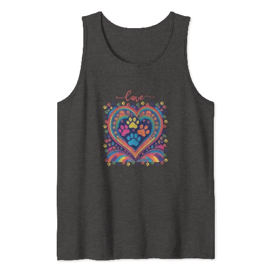 Rainbow Heart Love paw prints Tank Tops