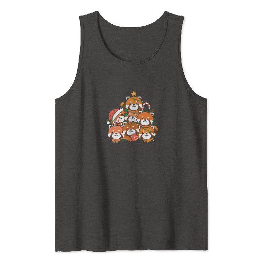 Red Panda Christmas Tree Funny Animal Tank Tops