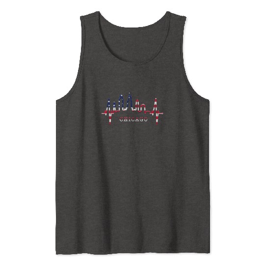 Chicago Skyline Heartbeat USA Heart I Love Chicago Tank Tops
