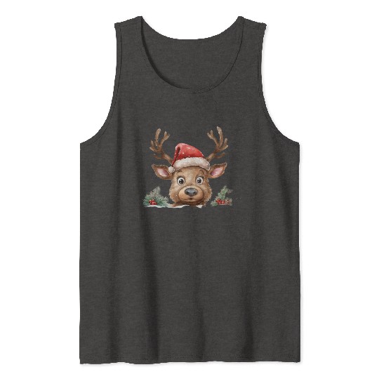 Christmas watercolor Reindeer Tank Tops