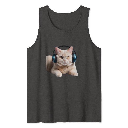 Music Lover Cat V II on Unisex Poly Cotton Tank Tops