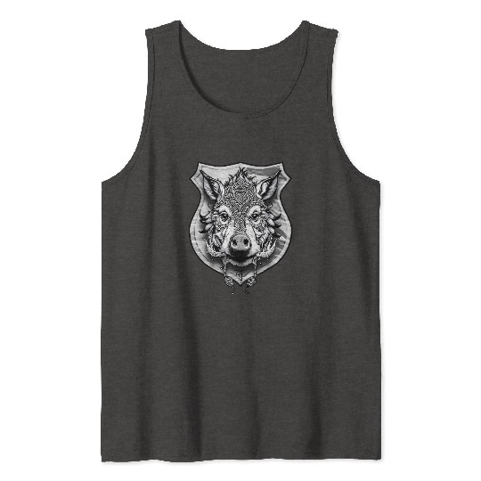 shield with wild boar head - DIGITAL - grayscale Tank Tops