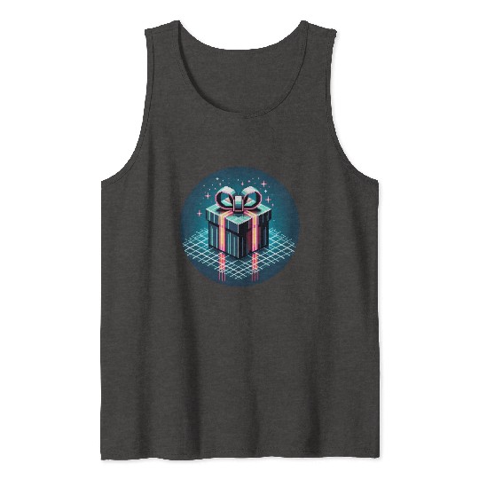 Cyberpunk Pixel Art Gift Box - Neon Ribbons Tank Tops