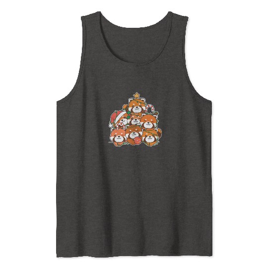 Red Panda Christmas Tree Funny Animal Tank Tops