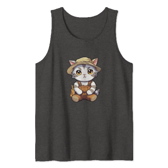 Kawaii Cat Farmer Agriculturist Farming Cute Anime Tank Tops