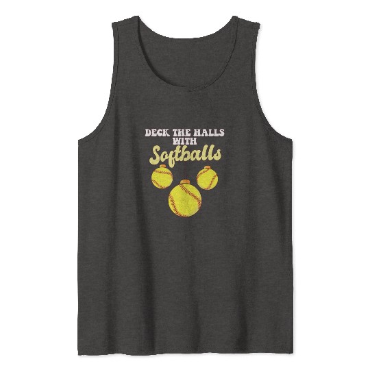 Softball Player Catcher Christmas Balls Deck The Tank Tops