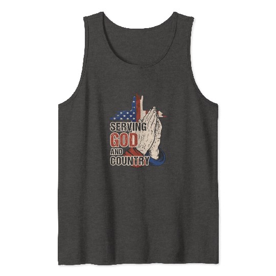 Serving God And Country US Flag Cross Patriotic Ch Tank Tops