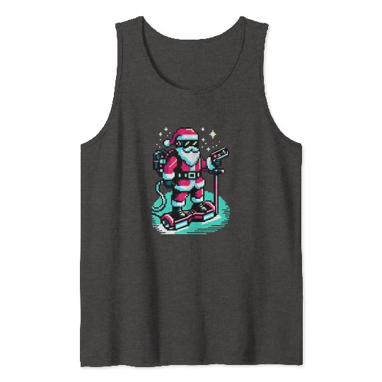 Witty 8-Bit Cyberpunk Santa Tank Tops