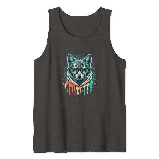 Hipster Wolf Drip Tank Tops