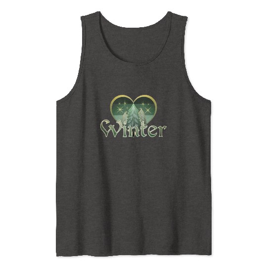 Winter Heart Evergreen Retro Sunset Tank Tops