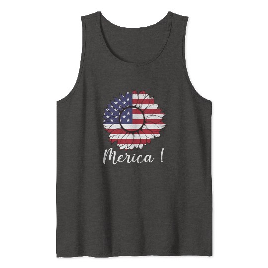 Merica Sunflower Usa Flag Tank Tops