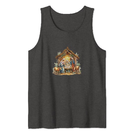 Nativity scene with Mary Joseph Baby Jesus Tank Tops