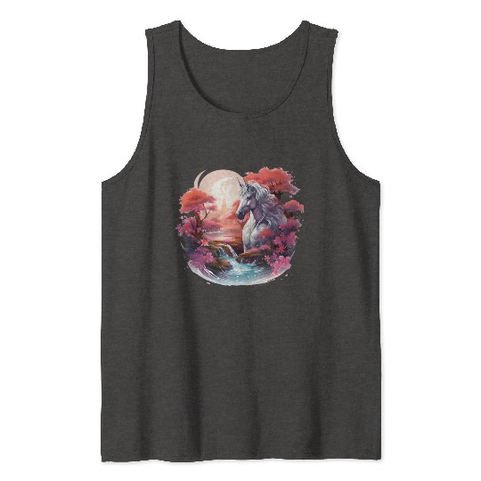 Joyful unicorn scene with a smiling unicorn Tank Tops