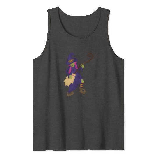 Halloween Witch Using Broom As Guitar Tank Tops