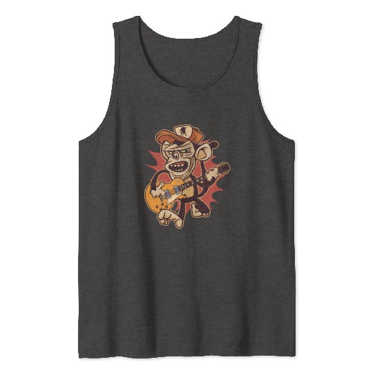 Retro Chimpanzee Guitar Player Graphic Tank Tops
