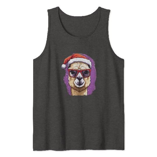 Christmas Llama with Glasses Tank Tops