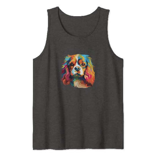Watercolor Colorful Cavalier King Charles Spaniel Tank Tops