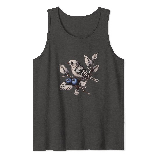 Bird on a Blueberry Branch Tank Tops