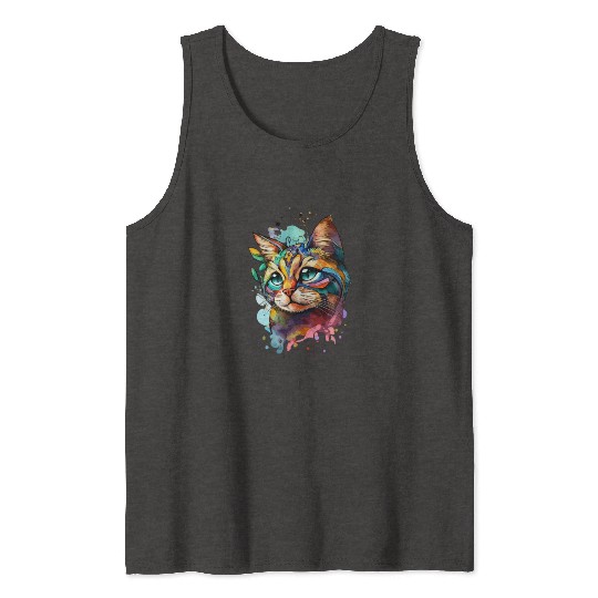 Splash Baby Cat Art, Cat Lover, Colorful Cat Tank Tops