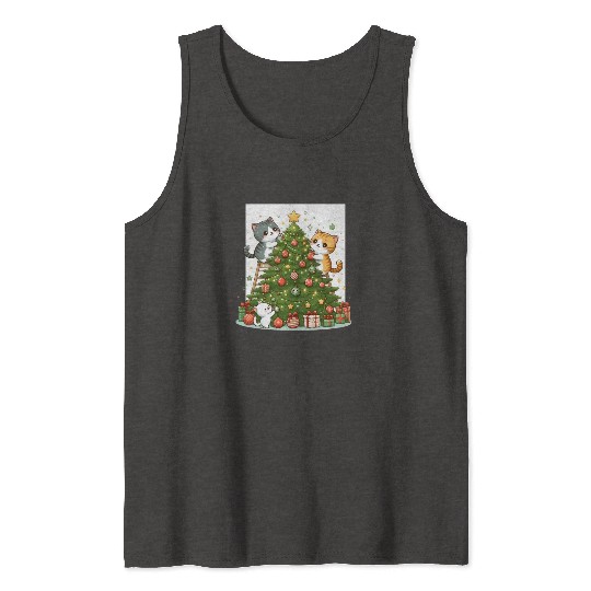 Kittens decorate a Christmas tree Tank Tops