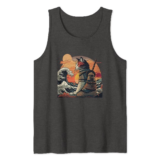 Samurai Cat vs The Great Wave Tank Tops