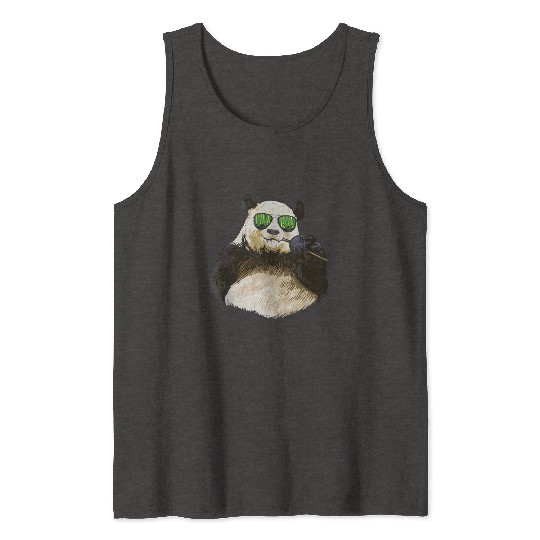 Chilling Panda Eating Bamboo Bear Tank Tops