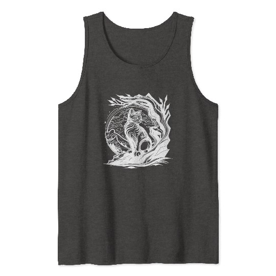 Pretty Little Nature Cat In Tattoo Style Tank Tops