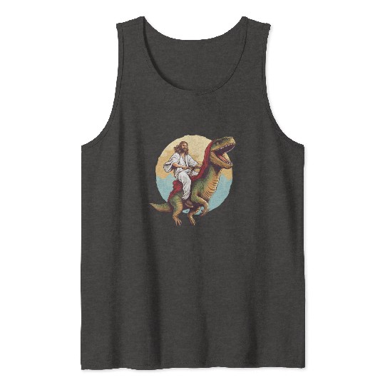 Jesus Riding a Dinosaur Meme Dino Lover Tank Tops