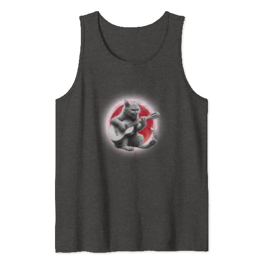 Rock Cat Playing Guitar Tank Tops under the red moon