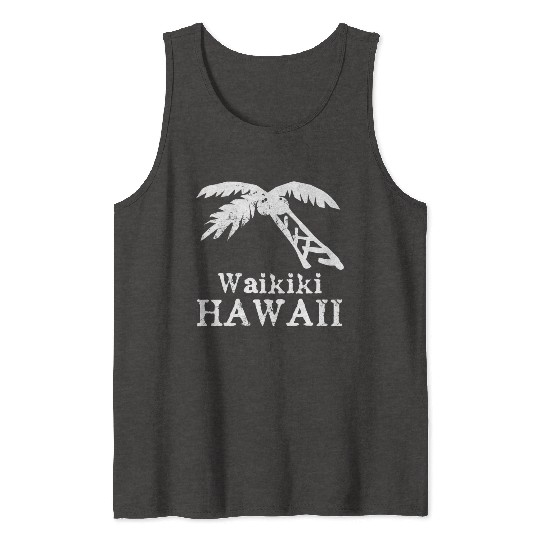 Waikiki Hawaii Palm Tree Souvenirs Gifts Vacation Tank Tops