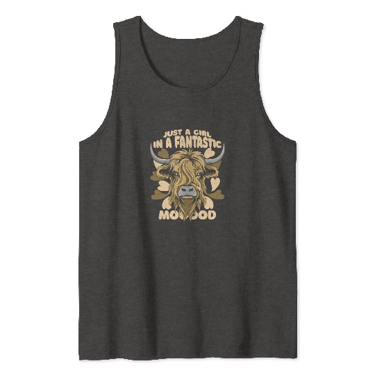 A Girl In A Fantastic Mood Highland Cow Highland Tank Tops