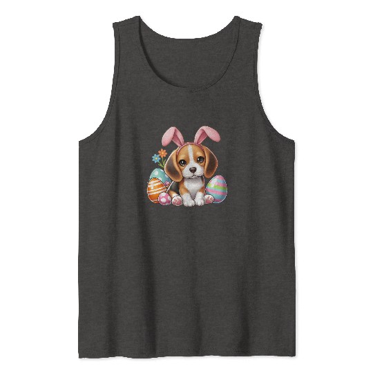 Beagle with bunny ears and easter eggs Tank Tops